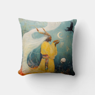 Horned Priestess Moon Occult Dark Witchy AI Art Cushion