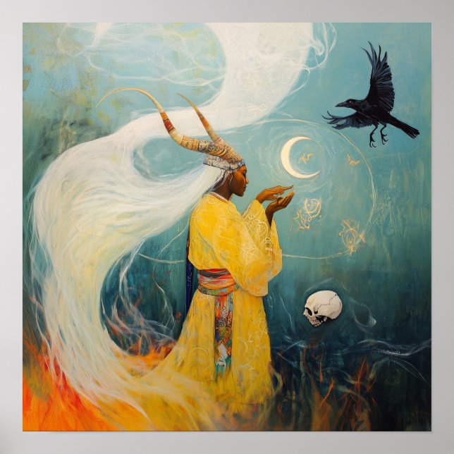 Horned Priestess Moon Witchy AI Art Matte Value Poster (Front)