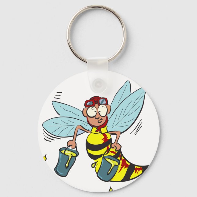 Hornet wasp bee with two buckets of honey key ring (Front)