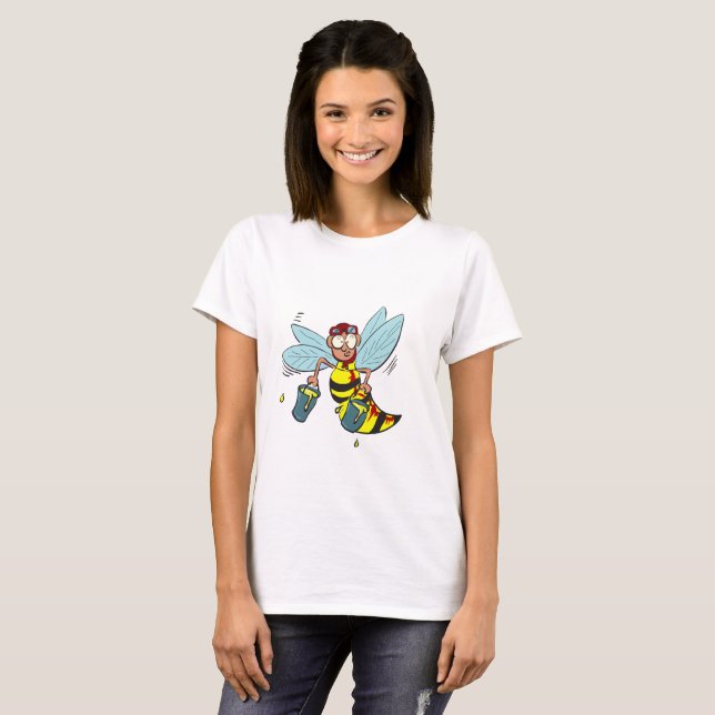 Hornet wasp bee with two buckets of honey T-Shirt (Front Full)