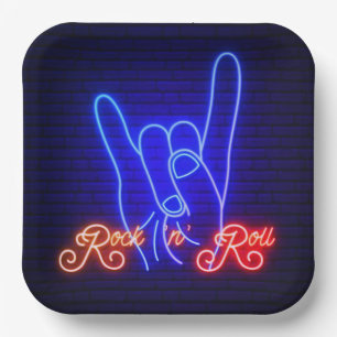 Horns Up Rock 'n Roll Square Paper Plate