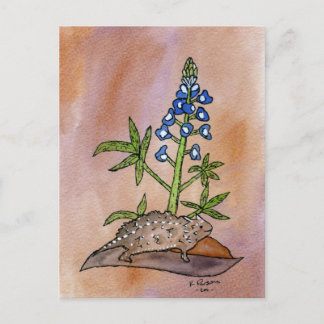 Horny Toad with Bluebonnet Postcard