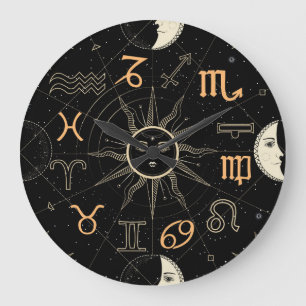 Horoscope circle, Zodiac signs, vintage. Large Clock