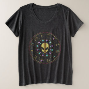 Horoscope Jewelled Design Gold Alien Plus Size T-Shirt