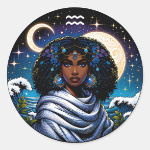 Horoscope Sign Aquarius Symbol Classic Round Sticker