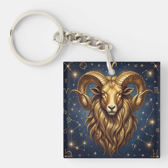Horoscope Sign Aries | Astrology Traits & Dates Key Ring (Front)