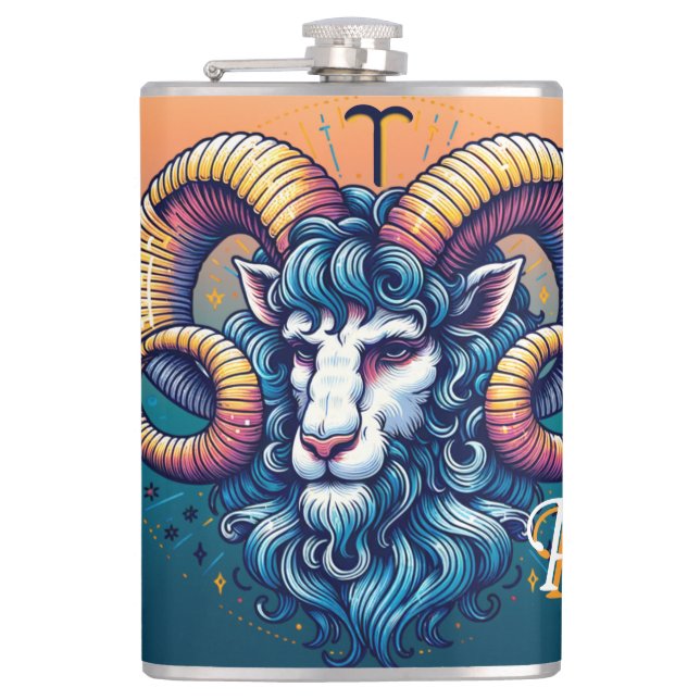 Horoscope Sign Aries Ram Hip Flask (Front)