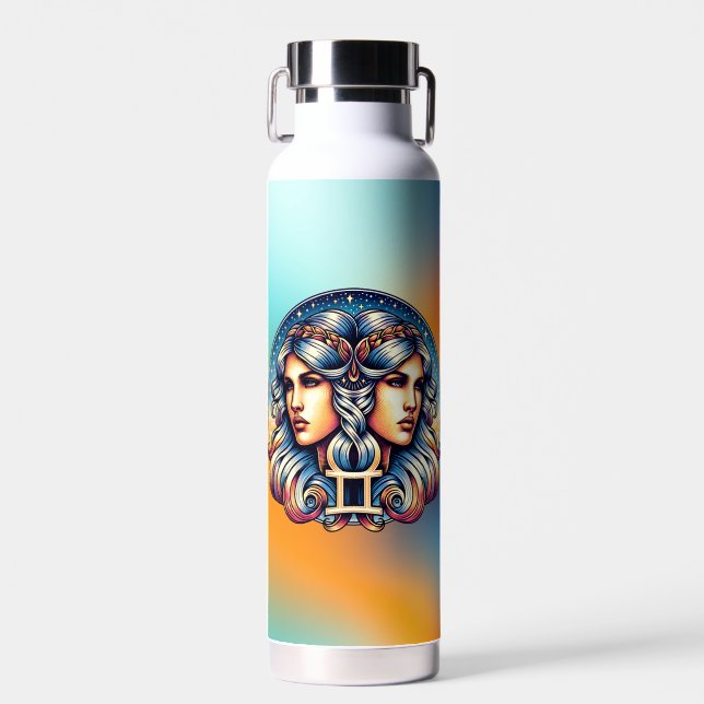Horoscope Sign Gemini | Twins Astrology Sign Water Bottle (Front)
