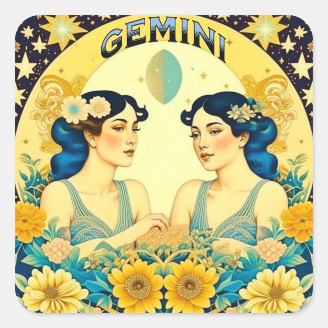 Horoscope Sign Gemini Twins Celestial Square Sticker (Front)