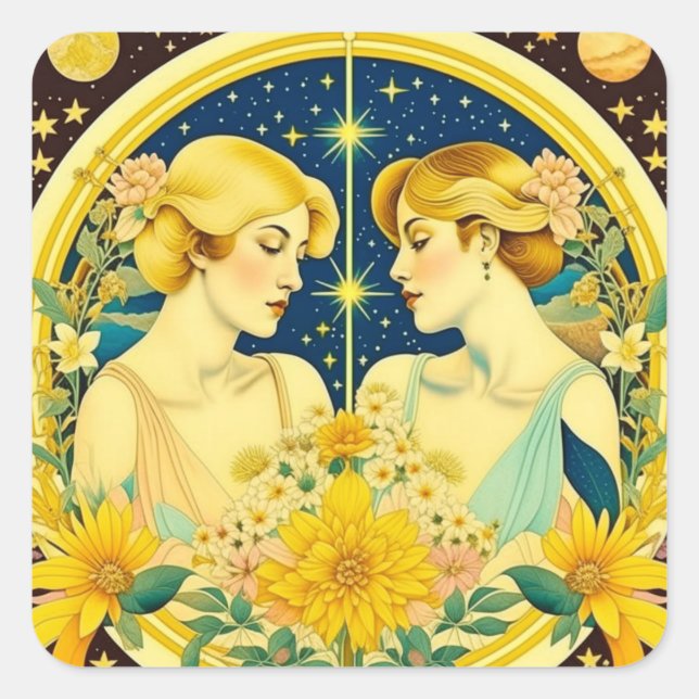 Horoscope Sign Gemini Twins Ethereal Art Square Sticker (Front)