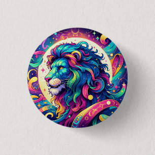 Horoscope sign Leo Colourful Lion Art 3 Cm Round Badge