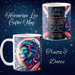 Horoscope sign Leo info Colourful Lion Art Coffee Mug