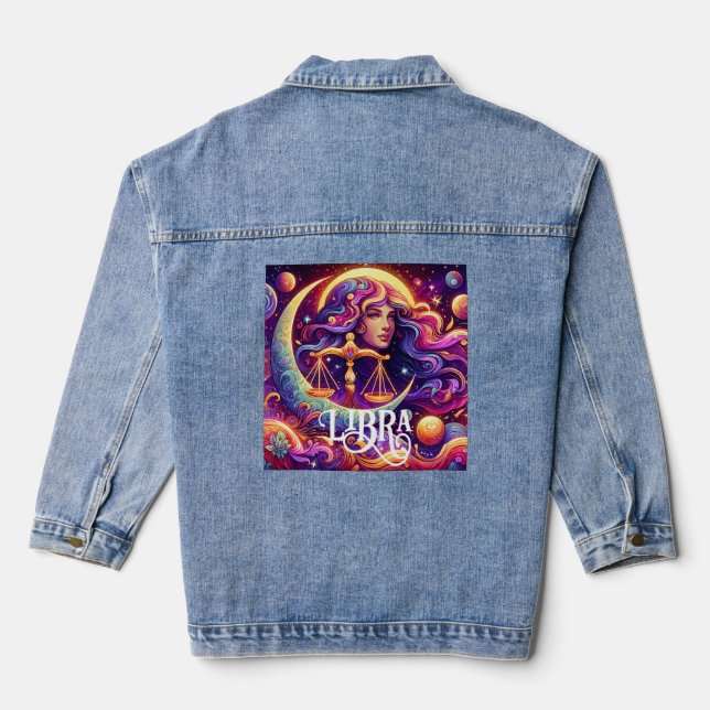 Horoscope Sign Libra Zodiac Ethereal Mystical Art Denim Jacket (Back)