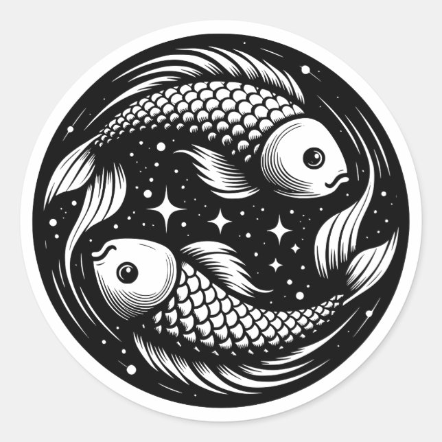 Horoscope Sign Pisces Fish Carp Swimming Symbol Classic Round Sticker (Front)