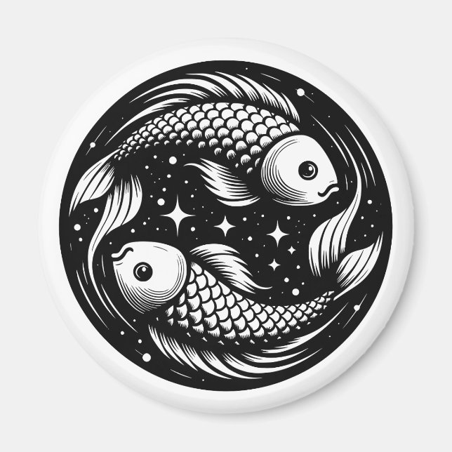 Horoscope Sign Pisces Fish Carp Swimming Symbol Magnet (Front)