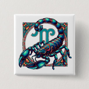 Horoscope Sign Scorpio   Blue Scorpion 15 Cm Square Badge