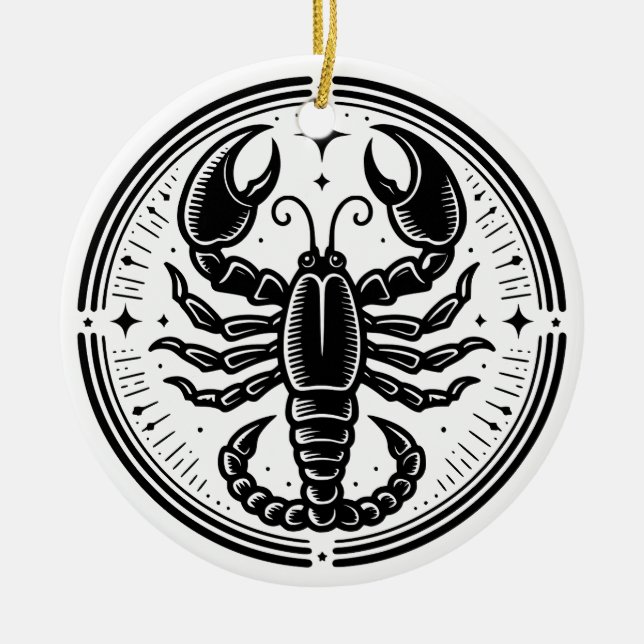 Horoscope Sign Scorpio Symbol and Traits Ceramic Tree Decoration (Front)