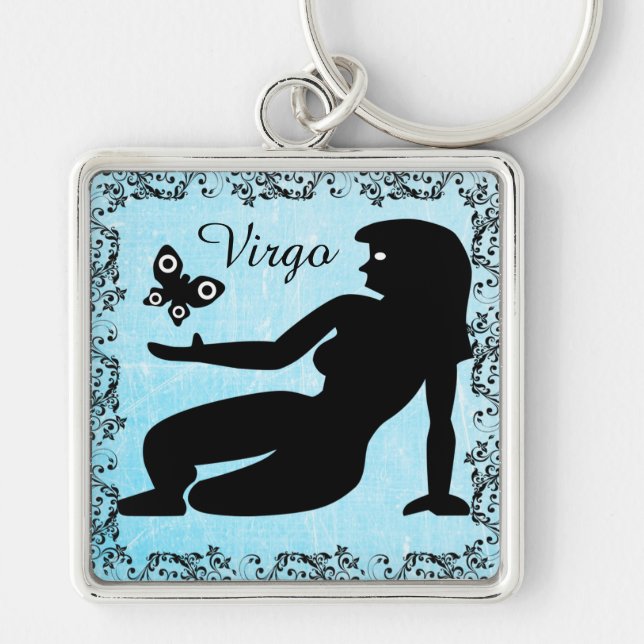 Horoscope Sign Virgo Blue Key Chain Charm (Front)