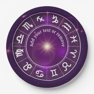 Horoscope wheel, astrology, 12 signs of zodiac, paper plate