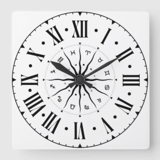 Horoscope Wheel With Roman Numerals Square Wall Clock