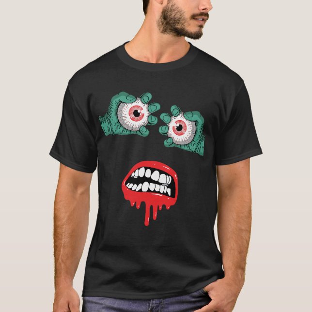 Horrific Zombie Hands with Melting Lipstick T-Shirt (Front)