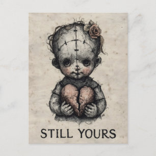 Horror Art of Stitched Doll with Broken Heart Postcard