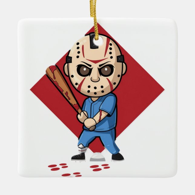 Horror Baseball Player Ceramic Ornament (Front)