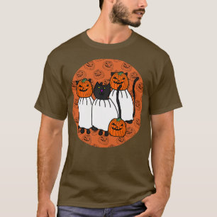 Horror Cats in Halloween Pumpkin Head Costumes T-Shirt
