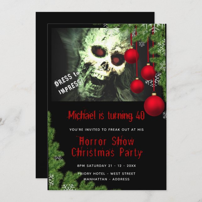 HORROR Christmas Party Invite Dead Creepy Zombies (Front/Back)