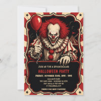 Horror Clown Halloween Circus Party Invitation