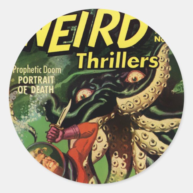 Horror Comic: Weird Thrillers 4 Classic Round Sticker (Front)