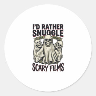Horror Cuddle Shirt Funny Skull Ghost Movie Night Classic Round Sticker