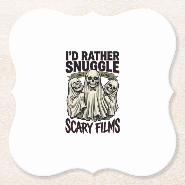 Horror Cuddle Shirt Funny Skull Ghost Movie Night  Paper Coaster (Front)
