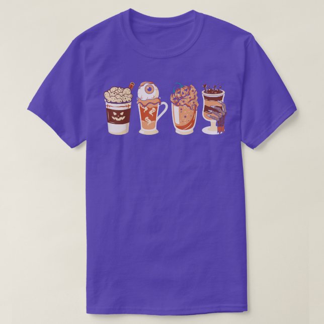 Horror Fall Coffee Eye Skeleton Hallowwen Pumpkin  T-Shirt (Design Front)