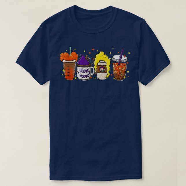 Horror Fall Coffee Latte Cups Funny Halloween Pump T-Shirt (Design Front)