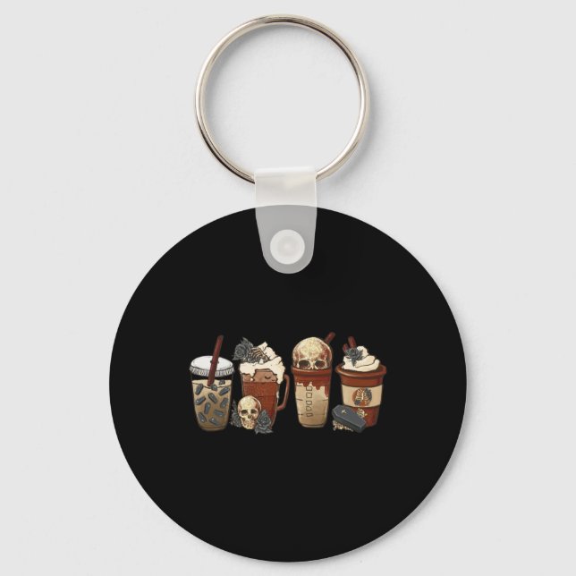 Horror Fall coffee pumpkin spice latte iced Hallow Key Ring (Front)