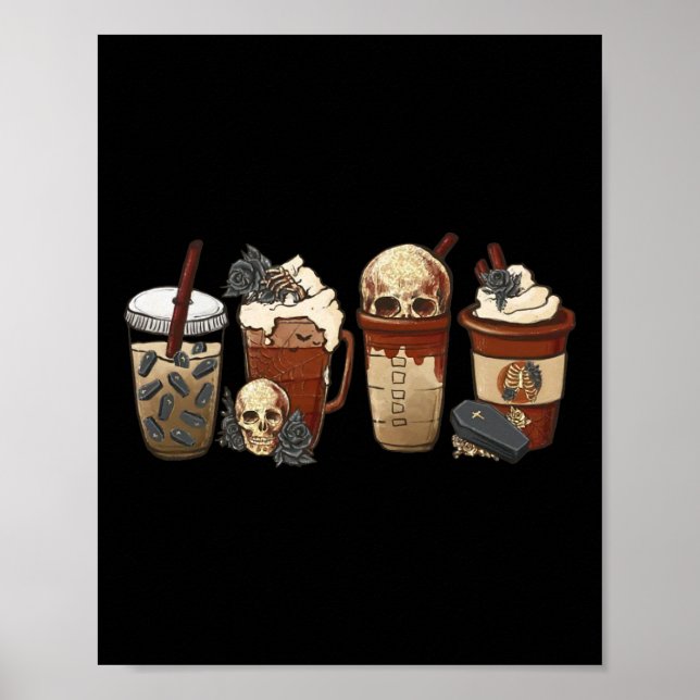 Horror Fall coffee pumpkin spice latte iced Hallow Poster (Front)