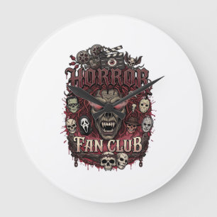 Horror Fan Club Halloween Demon Face Skulls Film R Large Clock