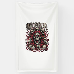 Horror Fan Club Halloween Screaming Skull Red Hood Banner