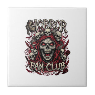 Horror Fan Club Halloween Screaming Skull Red Hood Tile