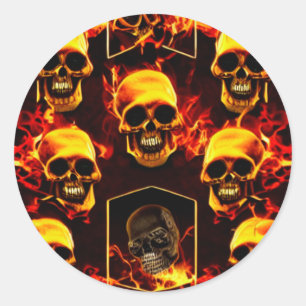 Horror Fire skulls scary Classic Round Sticker