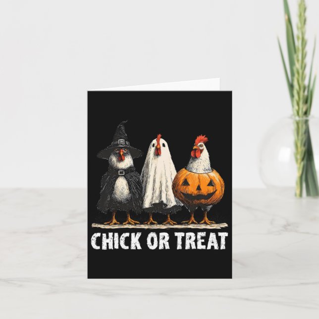 Horror Funny Chick Or Treat Chickens Ghost Witchy  Card (Front)