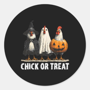 Horror Funny Chick Or Treat Chickens Ghost Witchy Classic Round Sticker