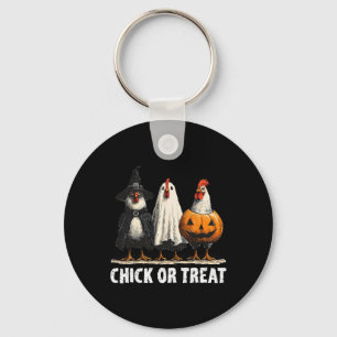 Horror Funny Chick Or Treat Chickens Ghost Witchy Key Ring