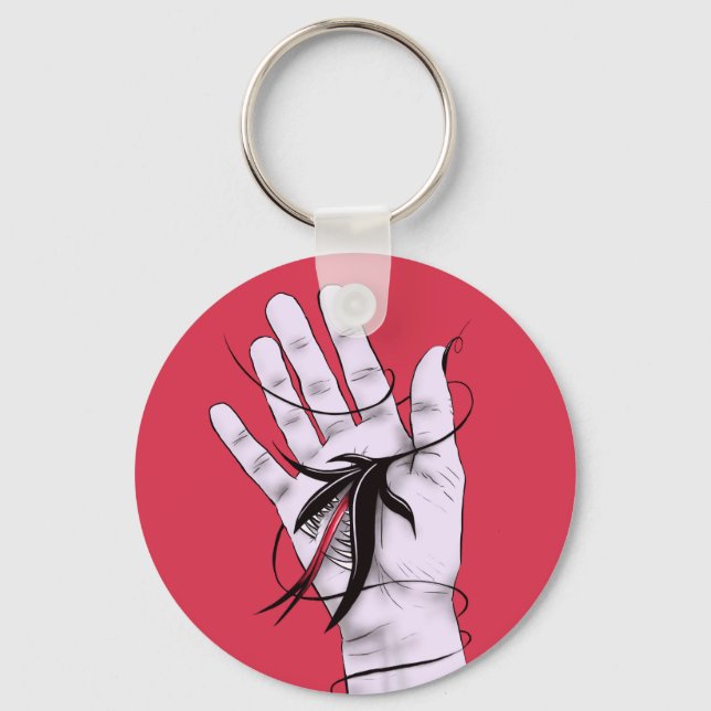 Horror Gothic Hand Biting Flower Monster Macab Art Key Ring (Front)