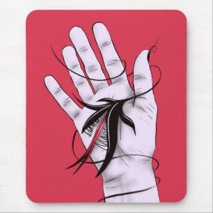 Horror Gothic Hand Biting Flower Monster Macab Art Mouse Pad