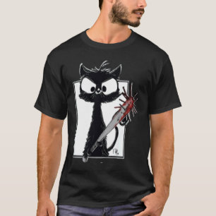 Horror Halloween Party Blood Splatter Knife Black T-Shirt
