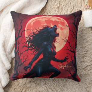 Horror Halloween Werewolf Lady Full Moon  Cushion