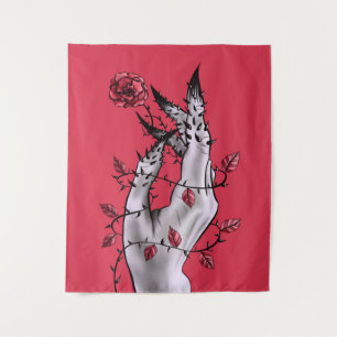 Horror Hand With Roses Gothic Dark Fantasy Tapestry