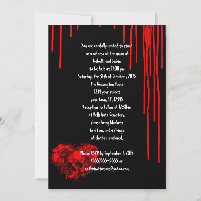 Horror Heart Skull Goth Wedding Invitation (Front)